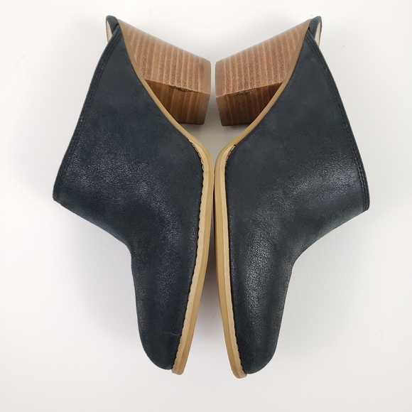 Nine West Hannah Mules Clogs 9.5 Black Leather Block Heel Black Tan Chunky Heel - Picture 3 of 8